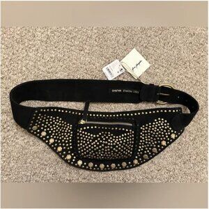 Free People NWT Holiday Concho Pocket Belt Bag Suede Studded Black